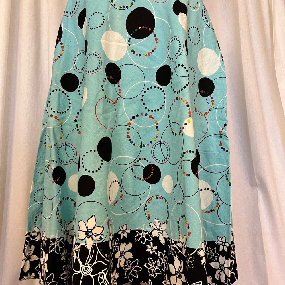 I E. Floral Patterned Cotton Skirt in Blue and Black